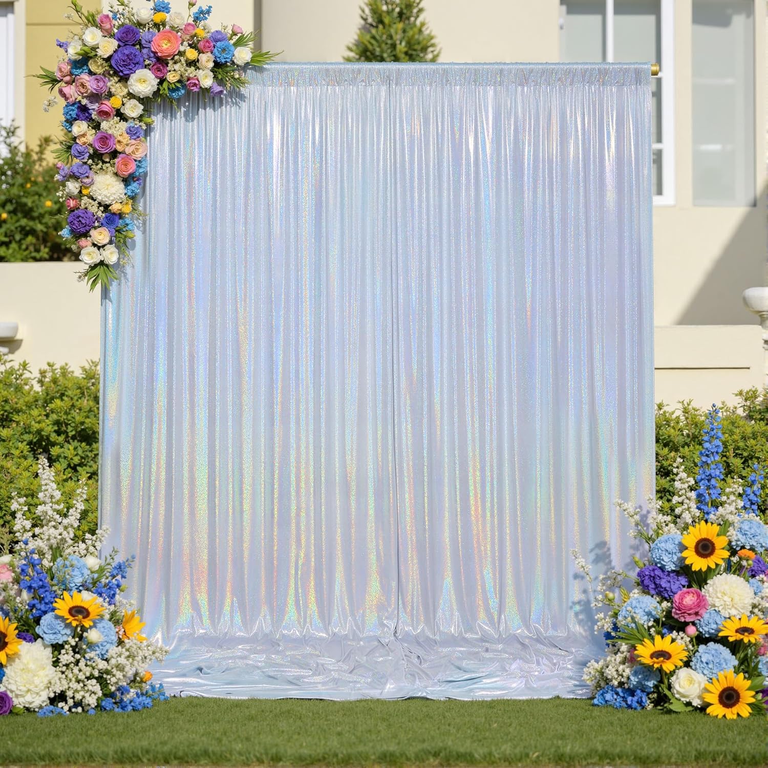 Office Tech Background - Shimmer Laser Backdrop Curtain Glitter Coloful