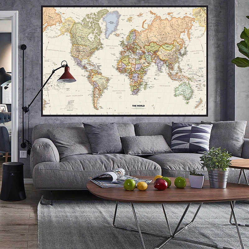 150x225cm Retro World Map Phot - Office Tech Background 评论和价格