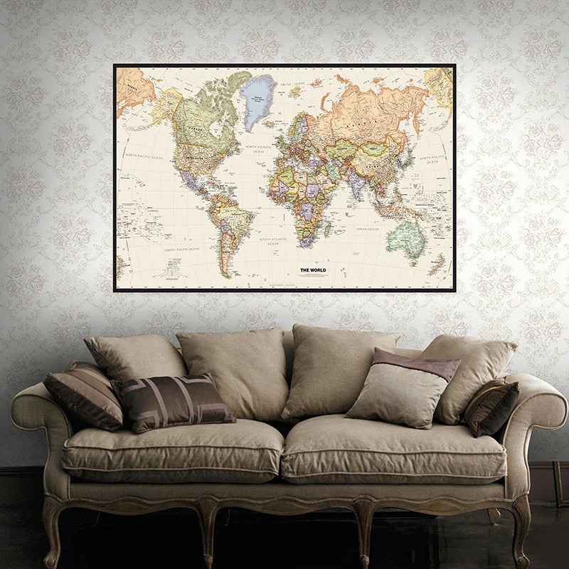 150x225cm Retro World Map Phot - Office Tech Background 评论和价格