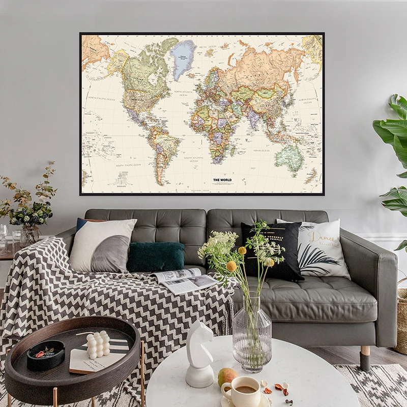 150x225cm Retro World Map Phot - Office Tech Background 评论和价格